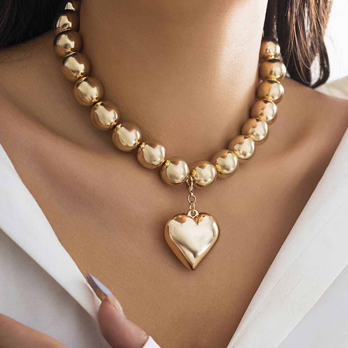 🟤 Choker + Bold Round Bead Punk Collar – Geometric Statement Piece