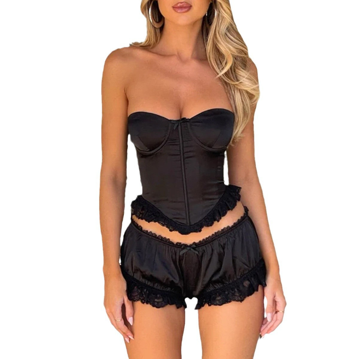 ✨ Spicy|Boned Waist-Cinching Lace Panel Design Bustier