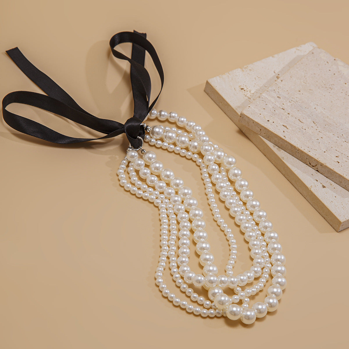 🎀 Necklace + Beaded Ribbon Bow Pearl Necklace – DIY Velvet Style