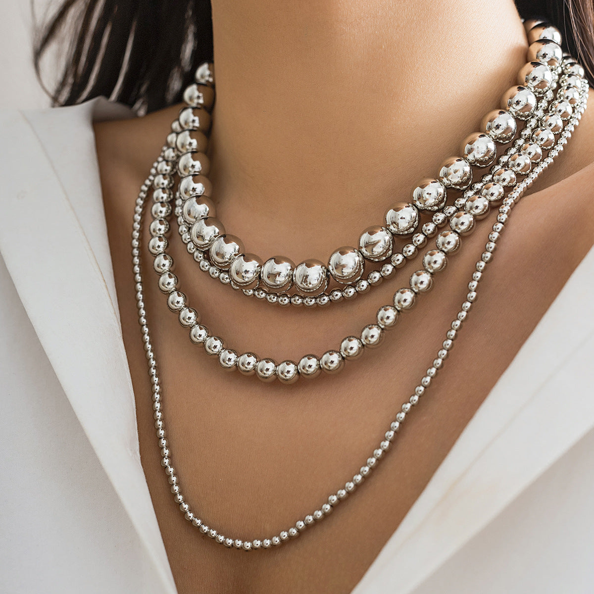 🪩 Necklace + Cyber Beaded Statement Necklace – Multi-Sized Beads