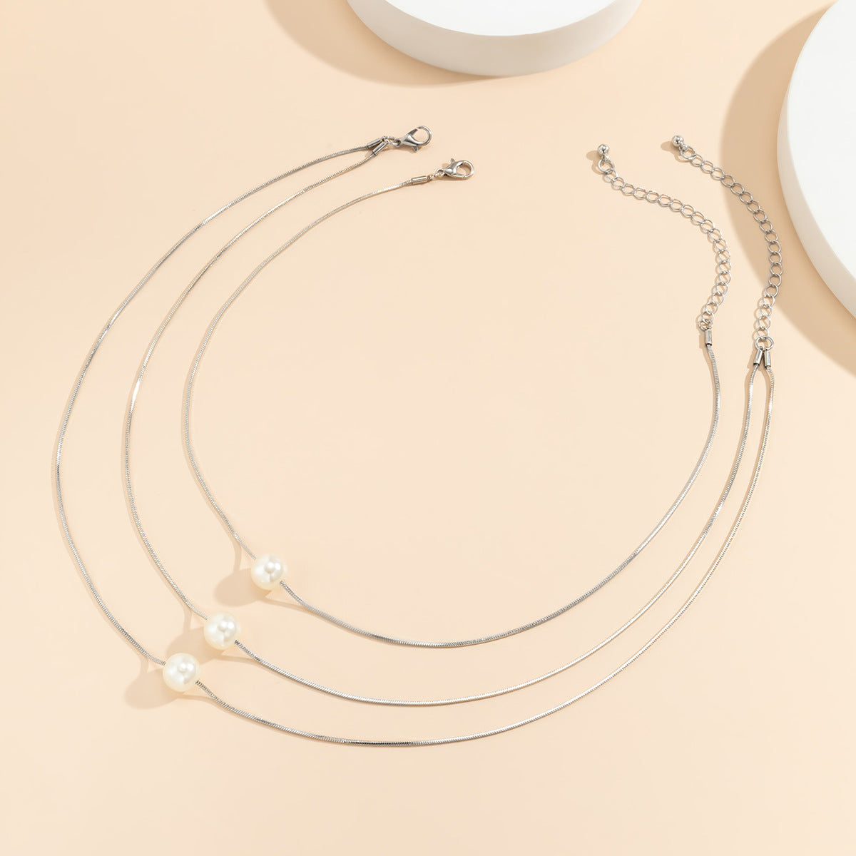 🎀 Necklace + Layered Pearl Pendant Necklace – French Snake Chain Style