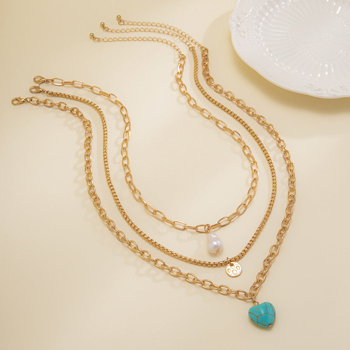 💖 Necklace + Baroque Pearl Necklace With Turquoise Heart