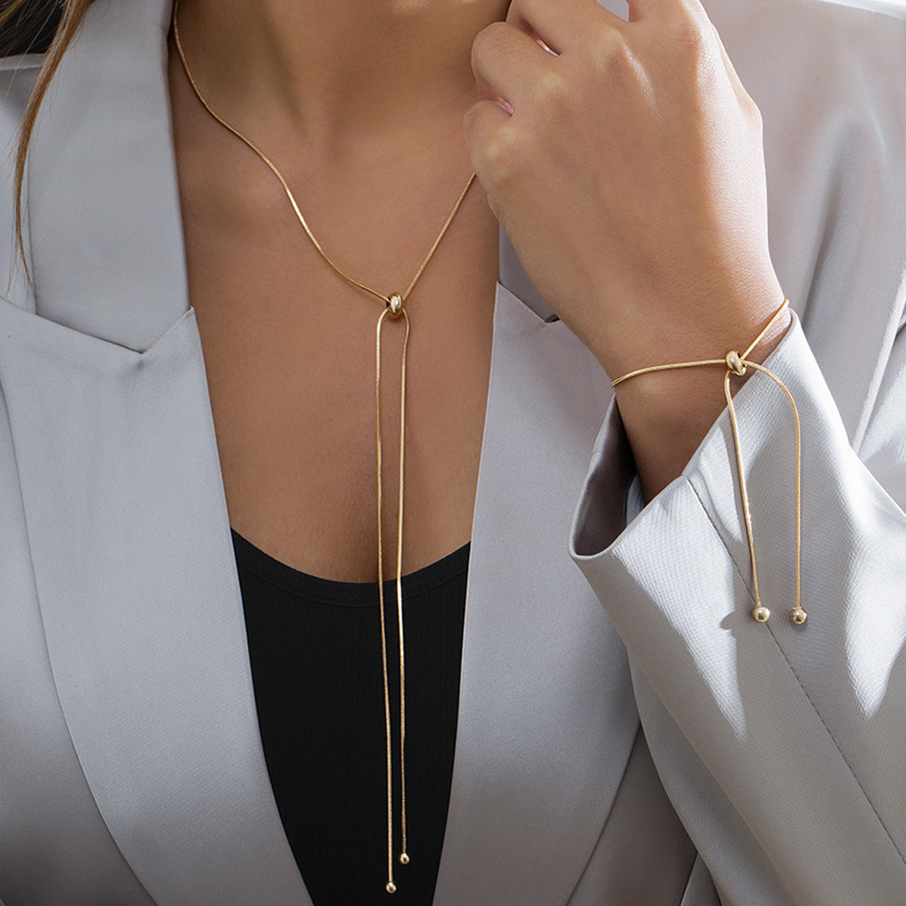 ✨ Necklace + Long Adjustable Tassel Box Snake Chain Necklace