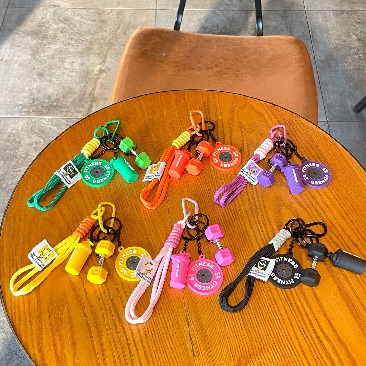 💪 Silicone Dumbbell & Shaker Keychain Set — Colorful Fitness Charms