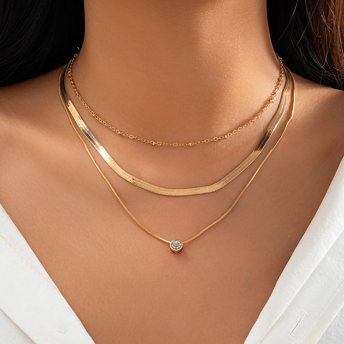 💕 Necklace + Colorblock Snake Chain With Heart Rhinestones