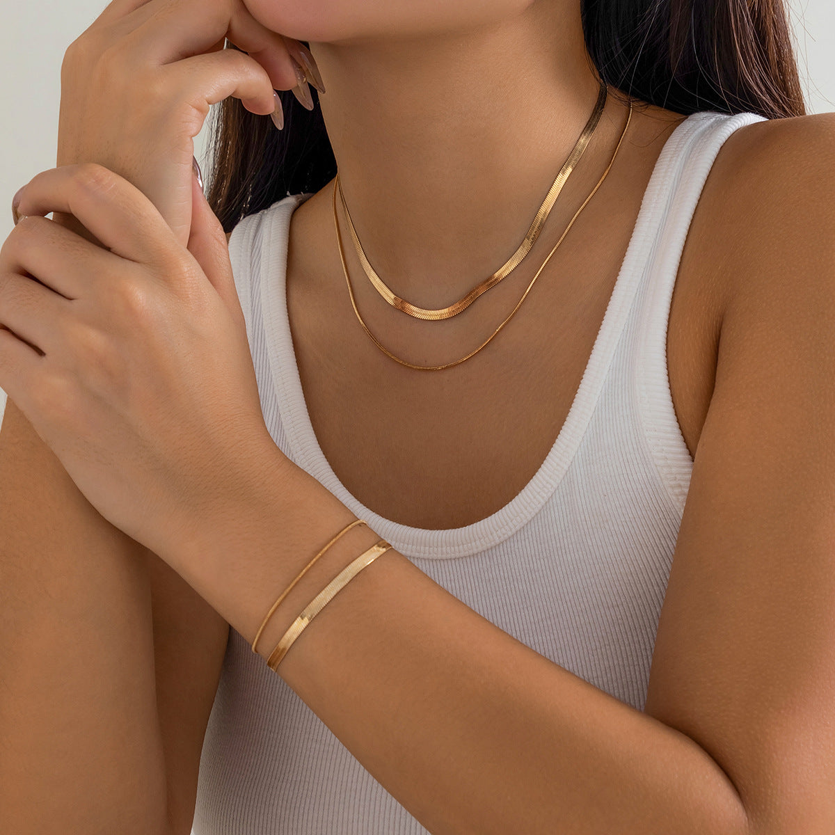 🔗 Necklace + Double-Layer Snake Chain Pendant Necklace – Street Chic