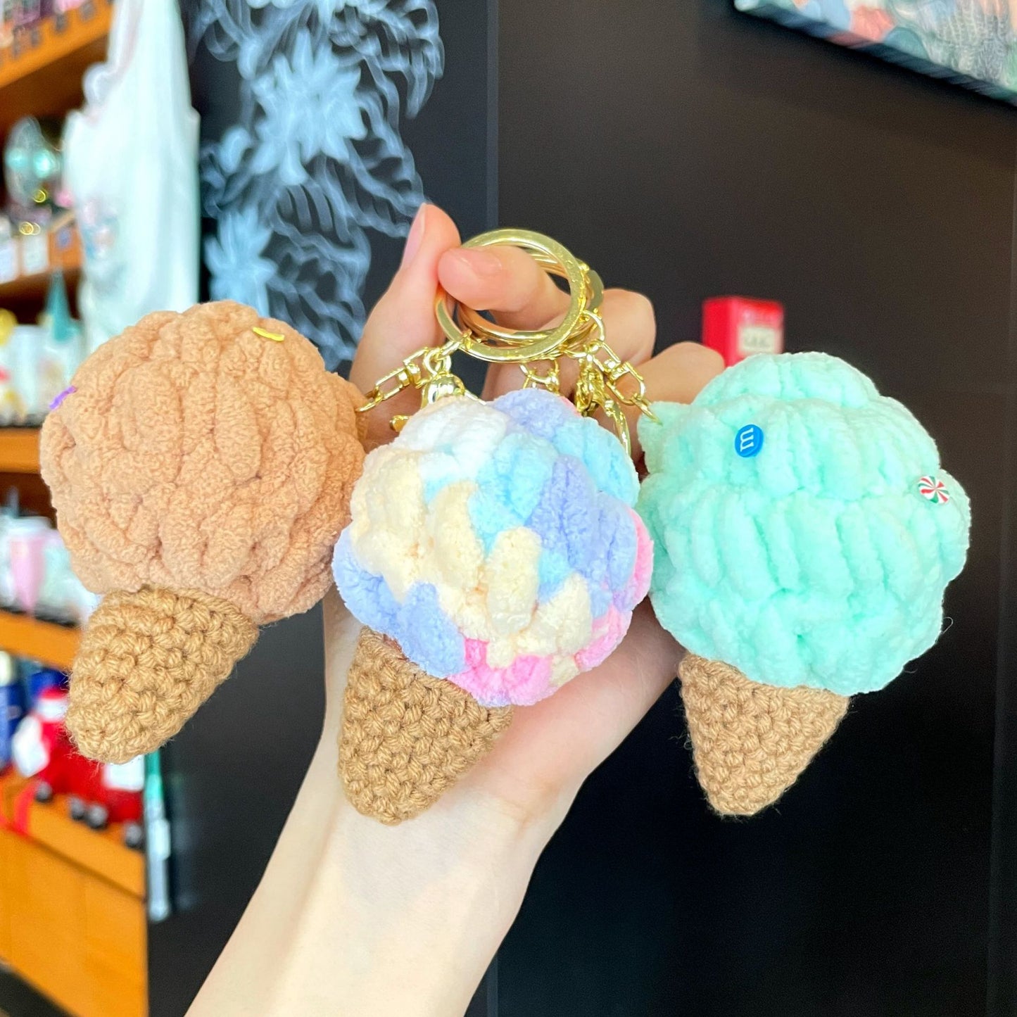 Crochet Yarn Ice Cream Keychain — Dopamine Dessert Bag Charm