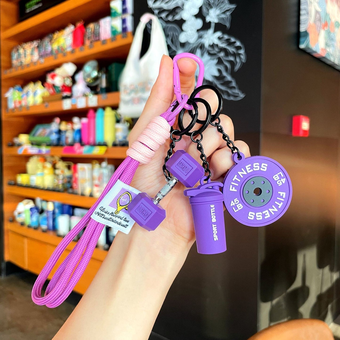 💪 Silicone Dumbbell & Shaker Keychain Set — Colorful Fitness Charms