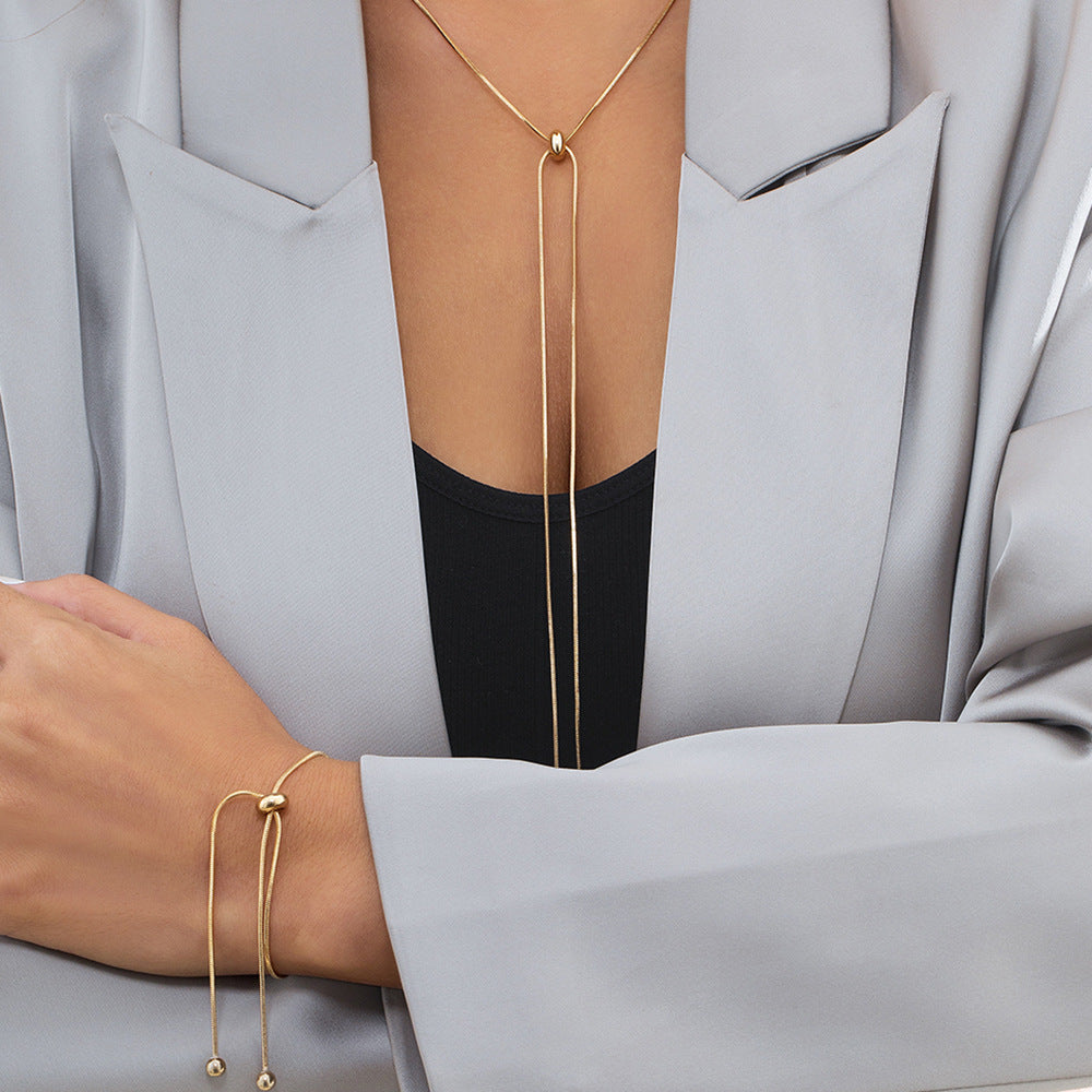 ✨ Necklace + Long Adjustable Tassel Box Snake Chain Necklace