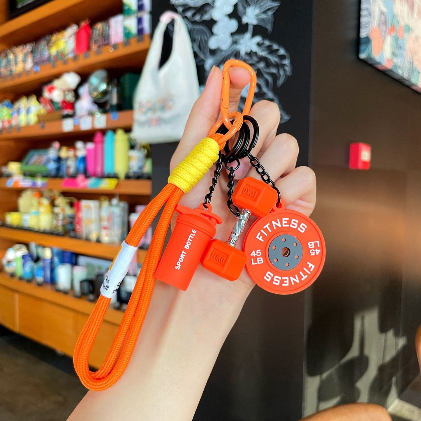 💪 Silicone Dumbbell & Shaker Keychain Set — Colorful Fitness Charms