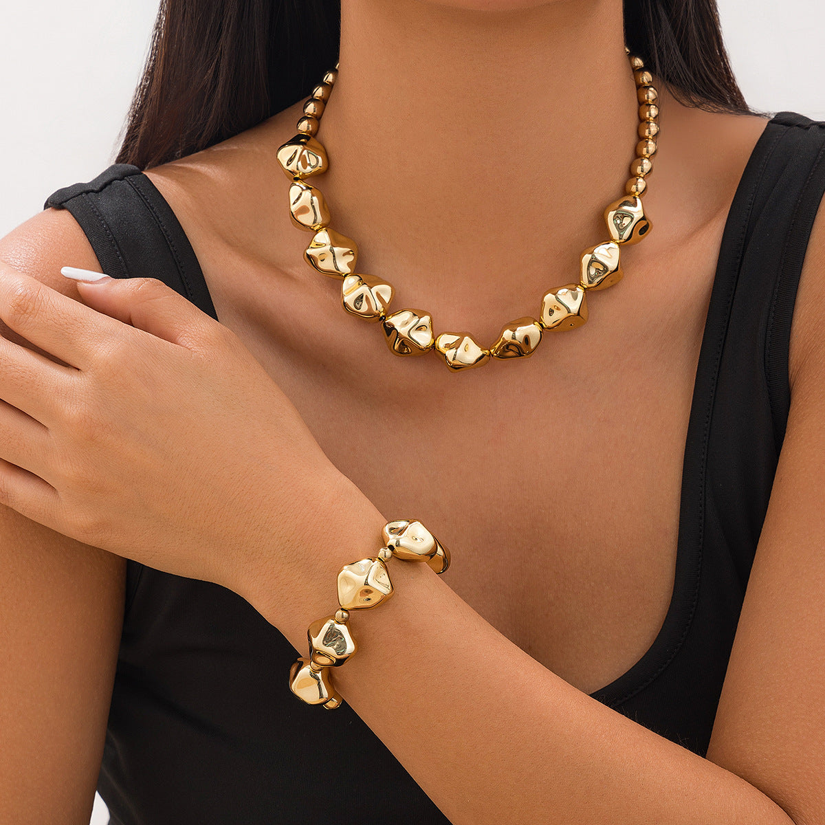 🧿 Necklace Set + Irregular CCB Beads + Geometric Pearl Layered Necklace