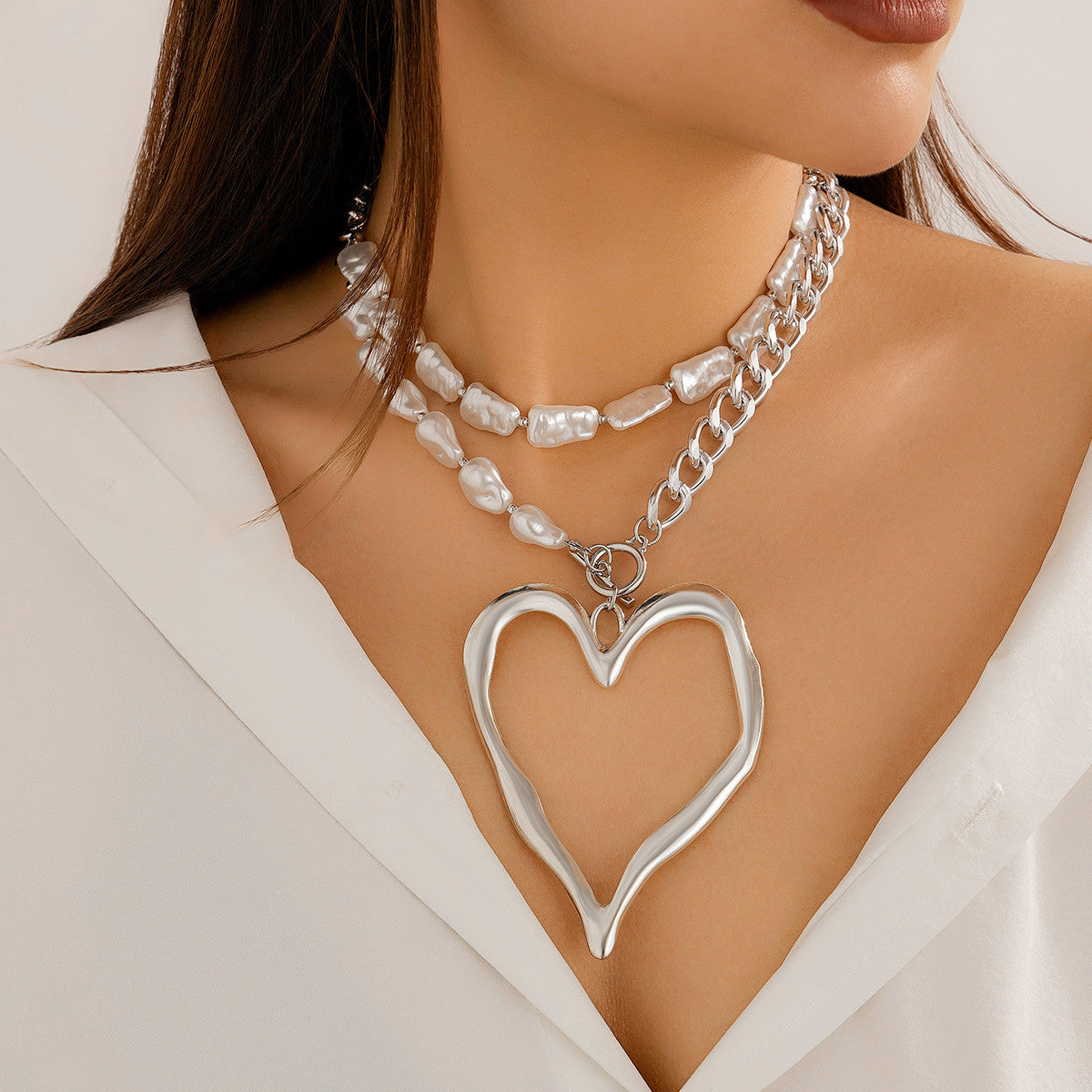 💖 Necklace + Oversized Beaded Heart Necklace – Sweetpunk Baroque Style