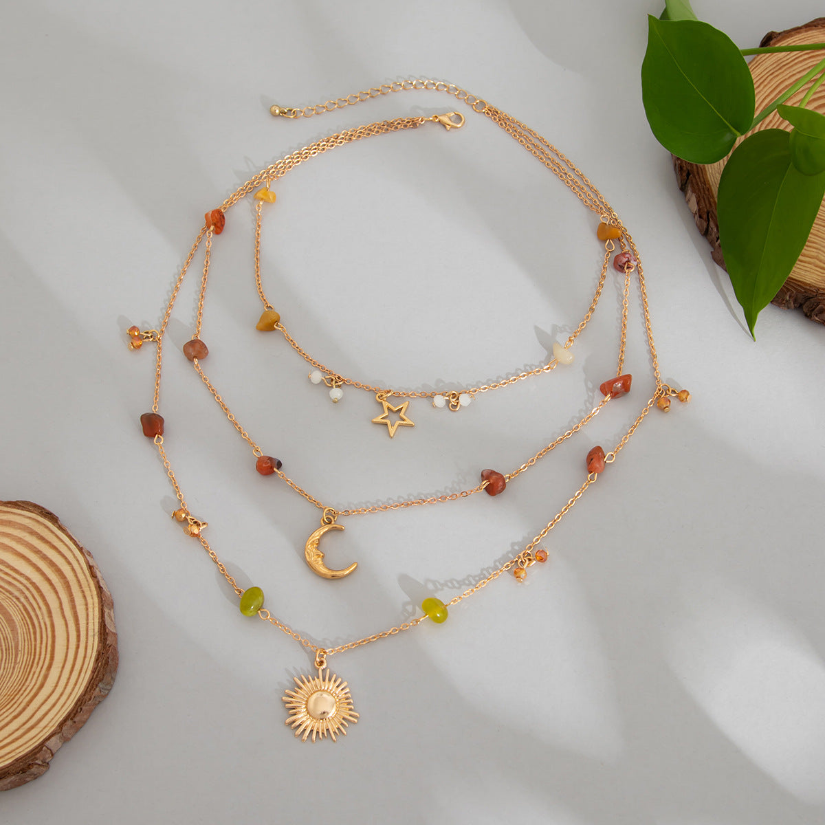 🪨 Necklace Set + Stone Bead Tassel Layered Necklace – Boho Chic Style