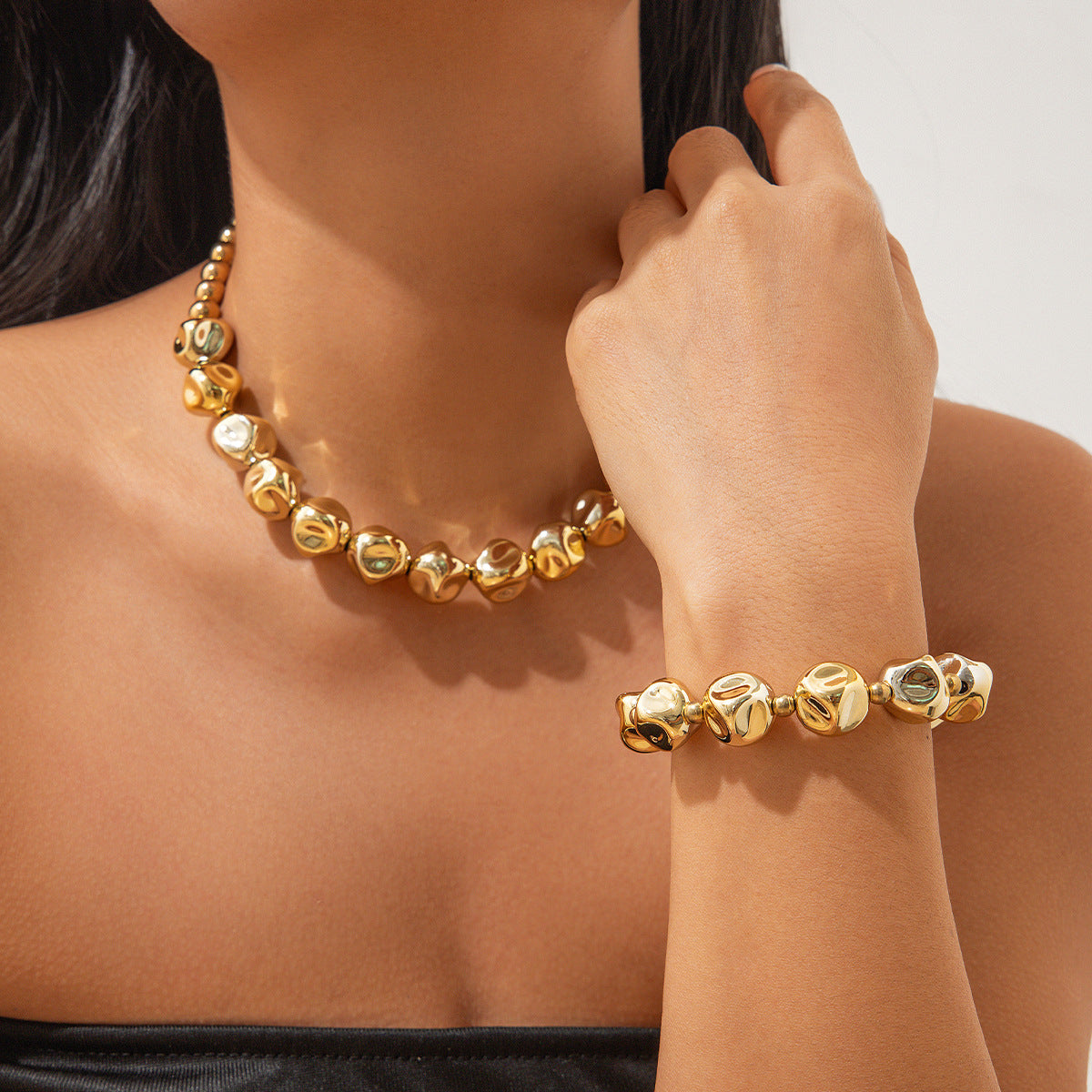 🧩 Necklace Set + Irregular CCB Beads Layered Pearl Necklace