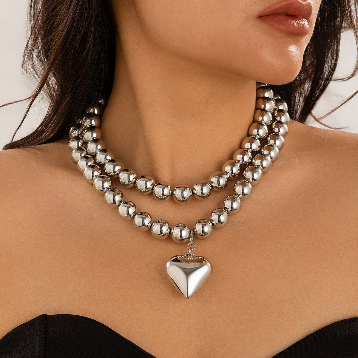 💝 Necklace + Heart Pearl Pendant With Beaded Layered Chain