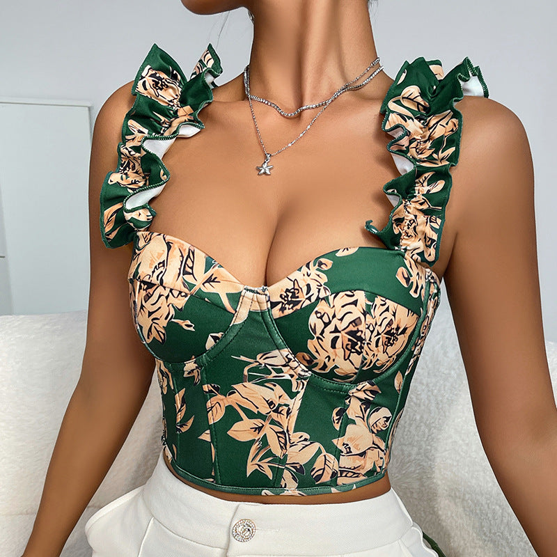 🍊 Spicy | Printed V-Neck Back-Tie Bustier