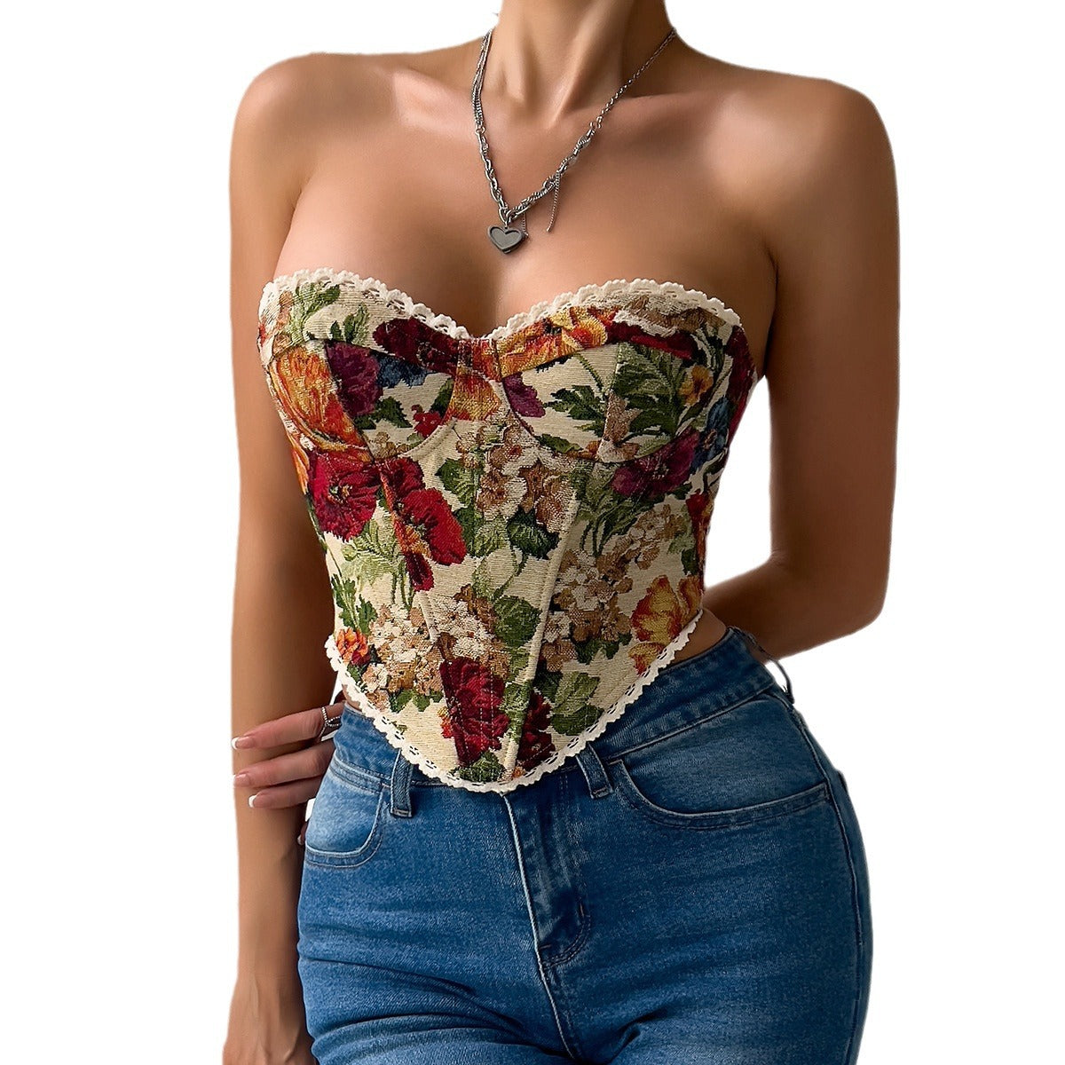 👑 ☁️ Spicy | Boned Lace-Up Ruffle Trim Bustier |Bestseller