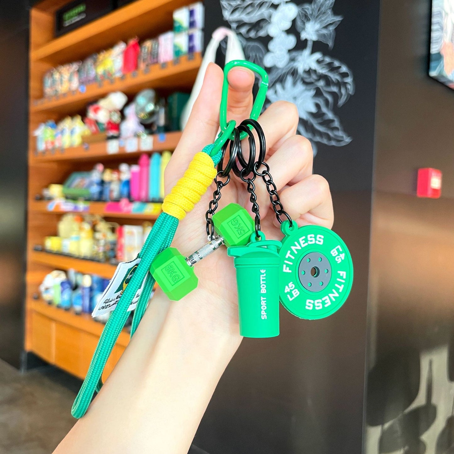 💪 Silicone Dumbbell & Shaker Keychain Set — Colorful Fitness Charms