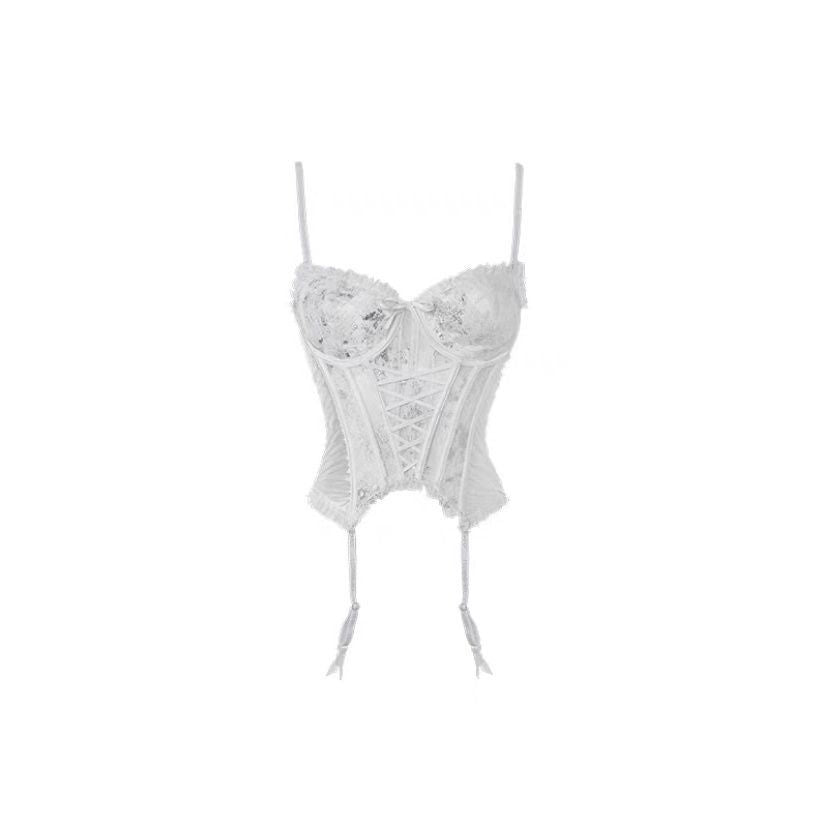 ✨ Spicy|Satin Lace-Up Boned Cross-Strap Bustier Top