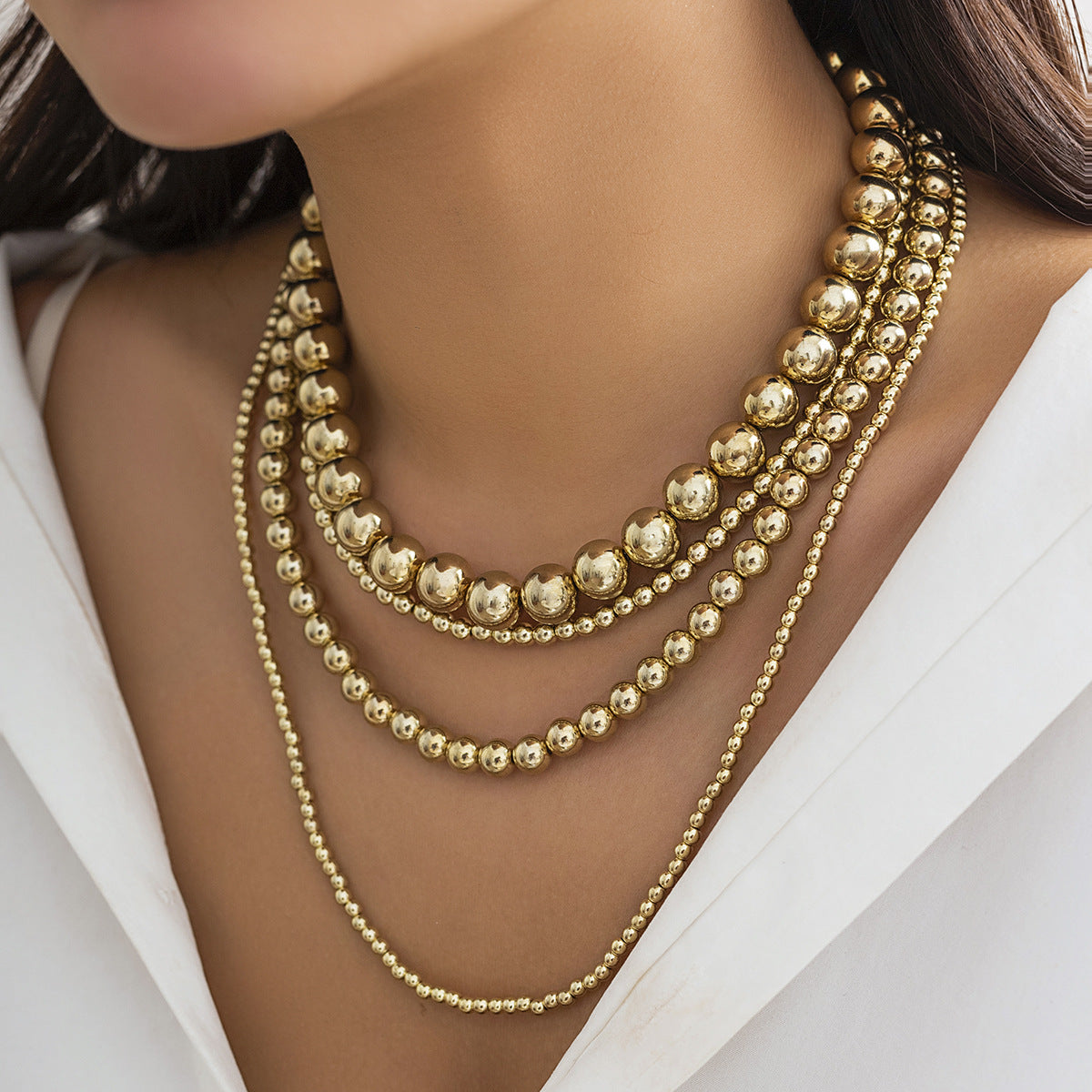 🪩 Necklace + Cyber Beaded Statement Necklace – Multi-Sized Beads