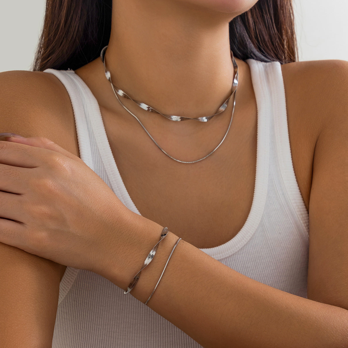 🔗 Necklace + Double-Layer Snake Chain Pendant Necklace – Street Chic