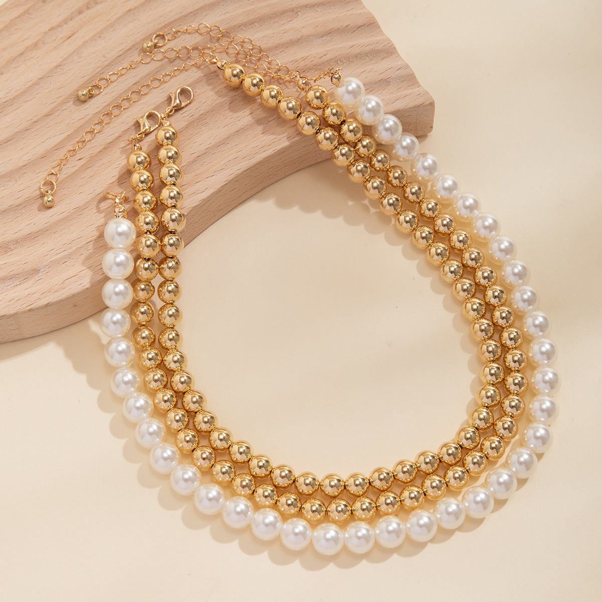 🖤 Choker + Punk Pearl Bead Geometric Statement Necklace