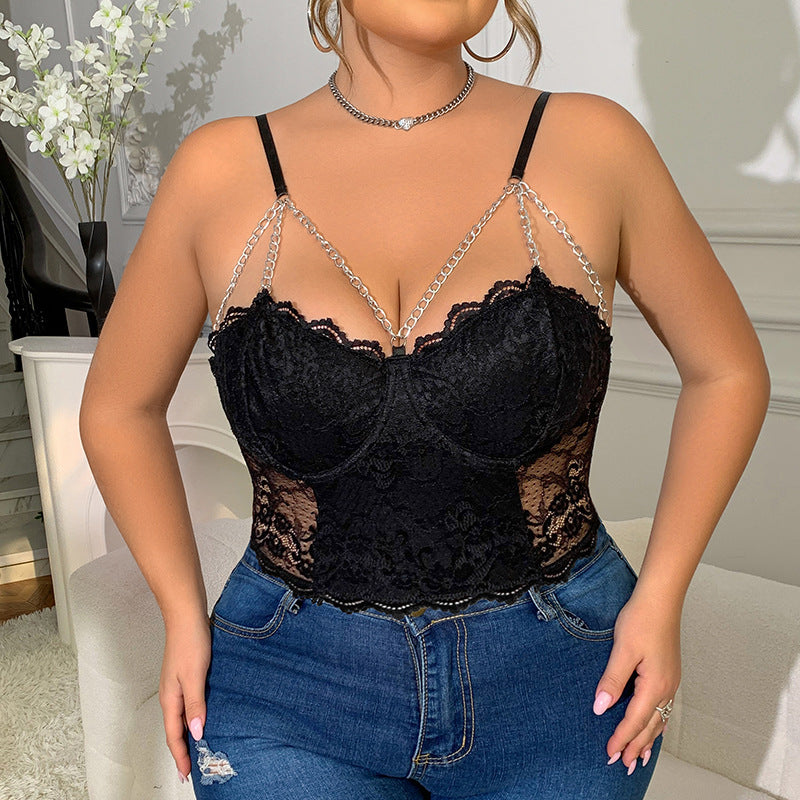 ⛓️ Sculpt+|Lace Cutout Chain Strap Cami