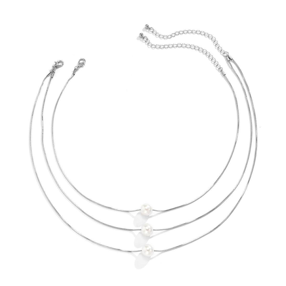 🎀 Necklace + Layered Pearl Pendant Necklace – French Snake Chain Style