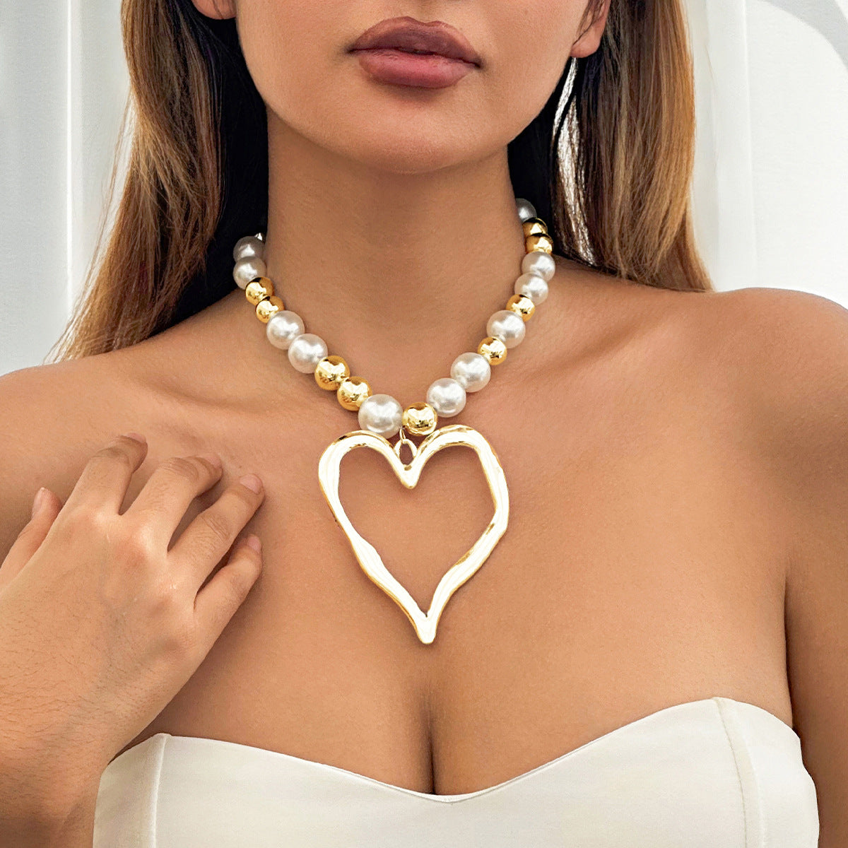 💖 Necklace + Pearl Bead Statement Necklace With Turquoise Heart