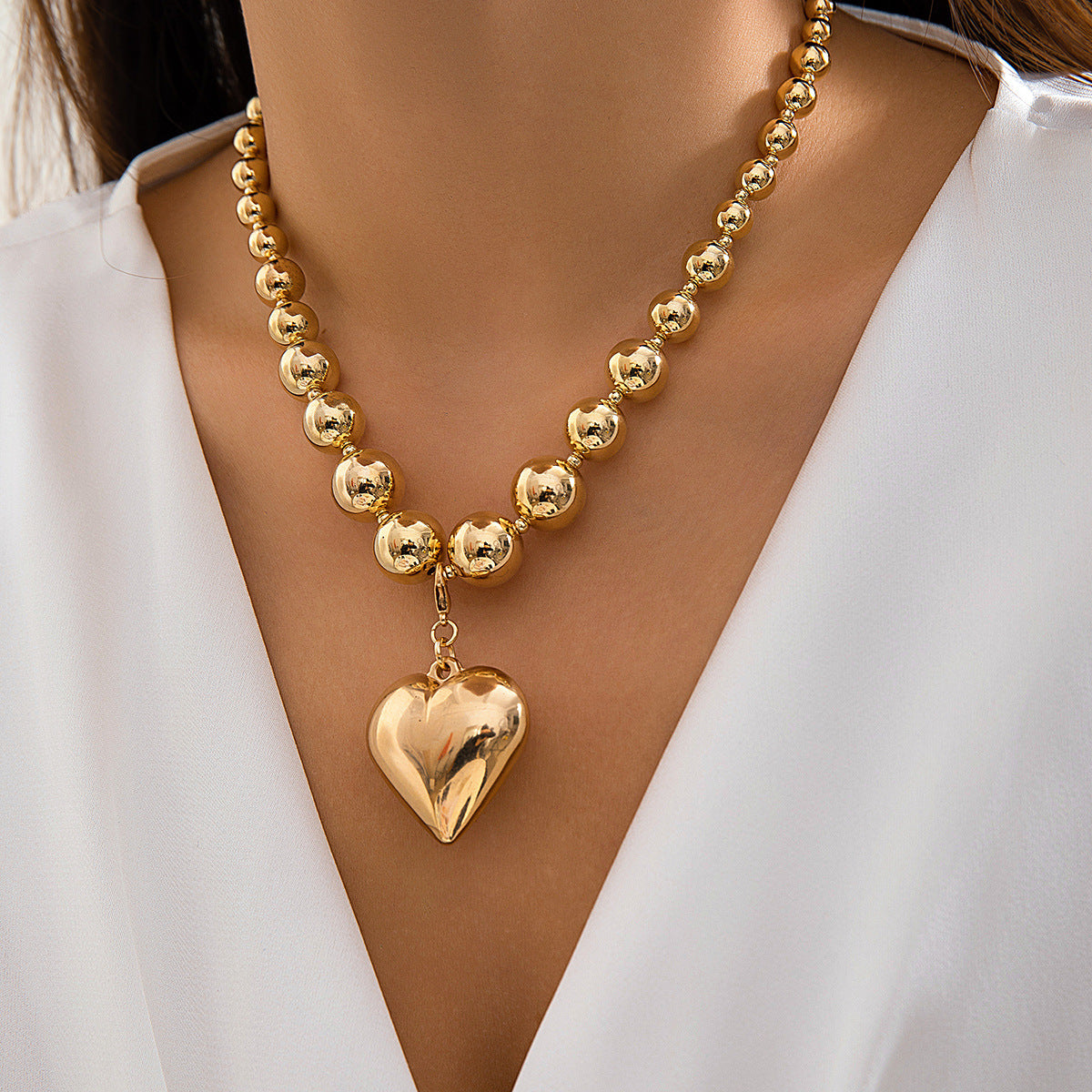 🟤 Choker + Bold Round Bead Punk Collar – Geometric Statement Piece