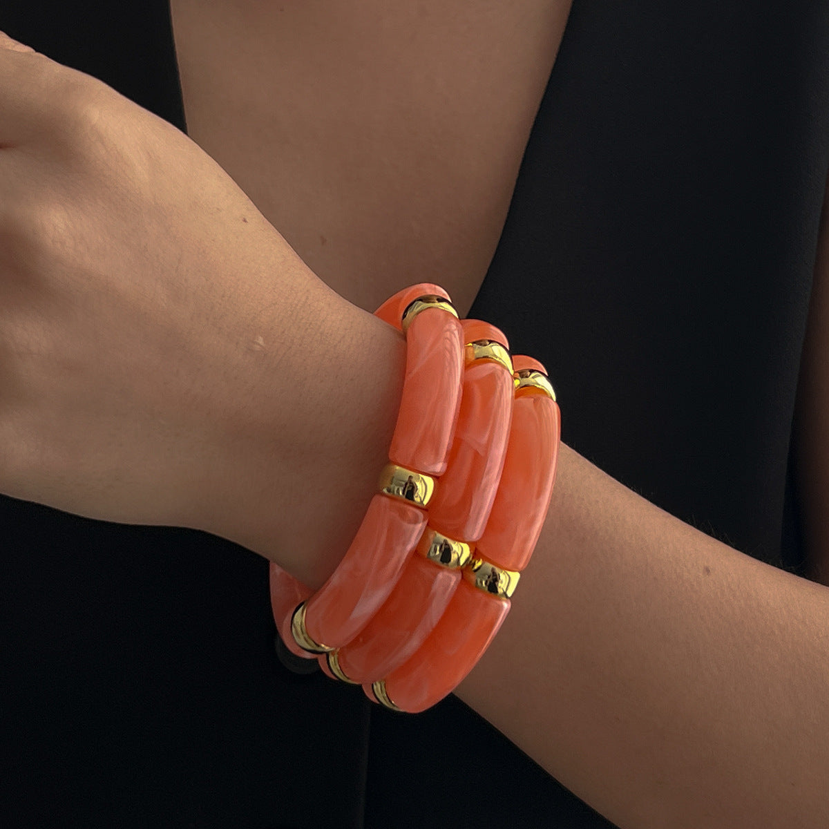 🎨 Bracelet Set + Tie-Dye Bead Bamboo Segment Bracelet Trio – Artistic Geometric