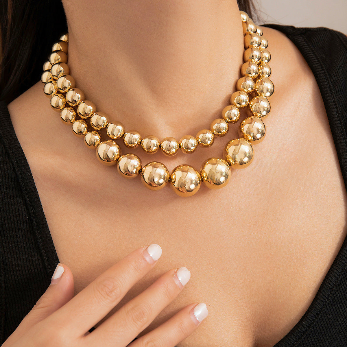 ⚪ Choker + Statement Giant Bead Short Necklace – Faux Pearl Punk Vibe