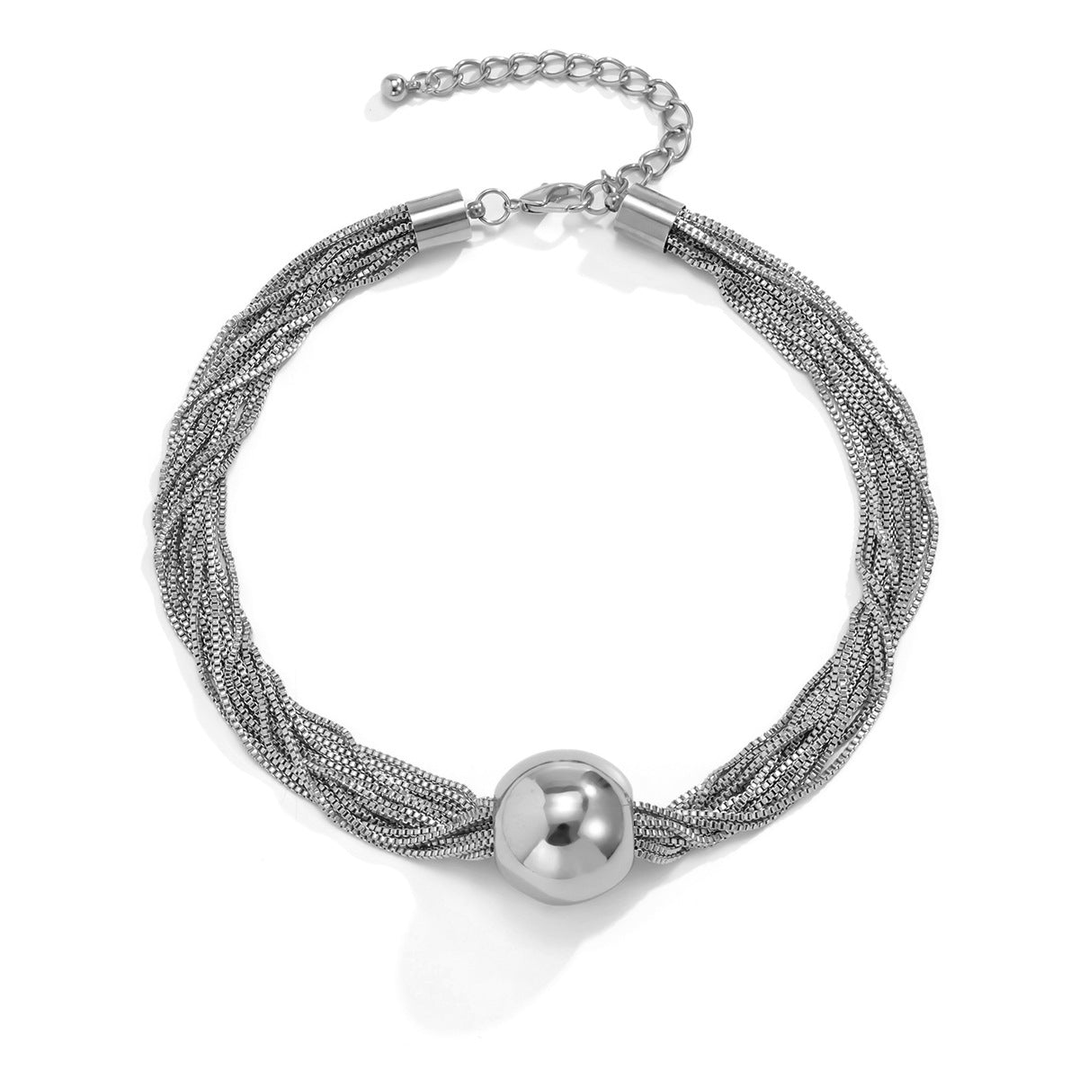 🧩 Choker + Multi-Layer Punk Chain Necklace – Geometric Round Beads