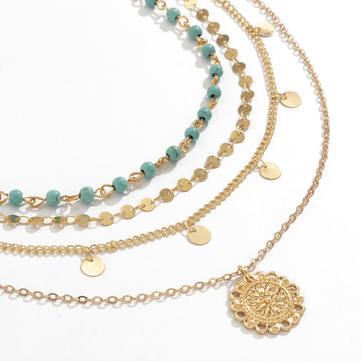 🍃 Necklace + Turquoise Bead Flower Pendant Necklace – Vintage Tassel Accents