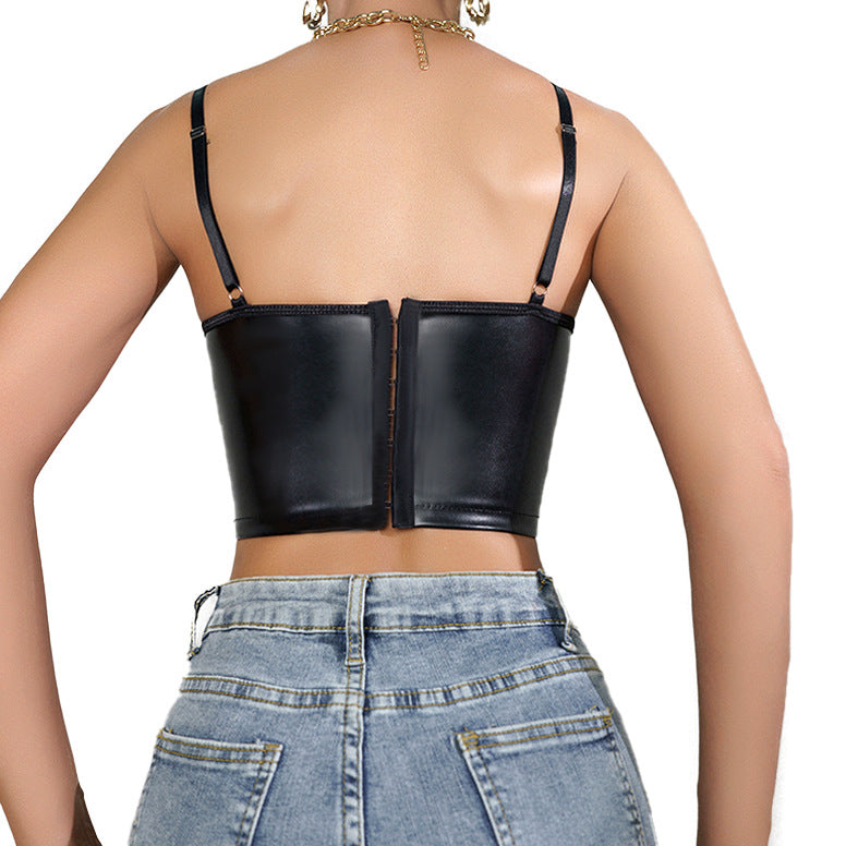 🖤 Spicy|Faux Leather Lace Trim Sexy Cropped Cami