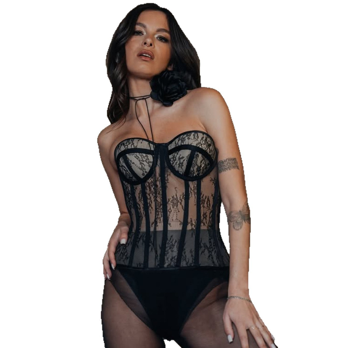 🎐 Spicy | Mesh Lace Tube Top — Padded Bust with Waist Control