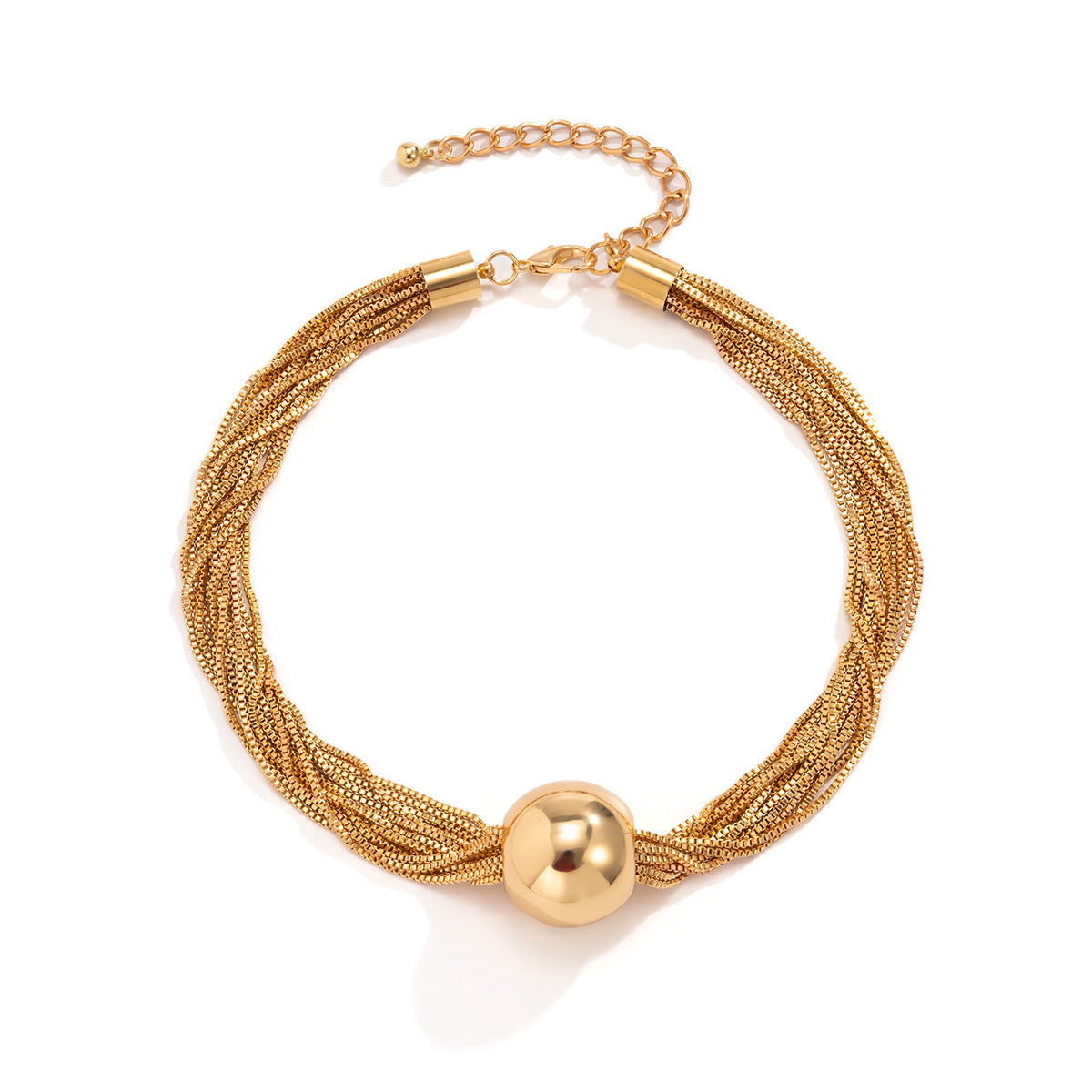 🧩 Choker + Multi-Layer Punk Chain Necklace – Geometric Round Beads