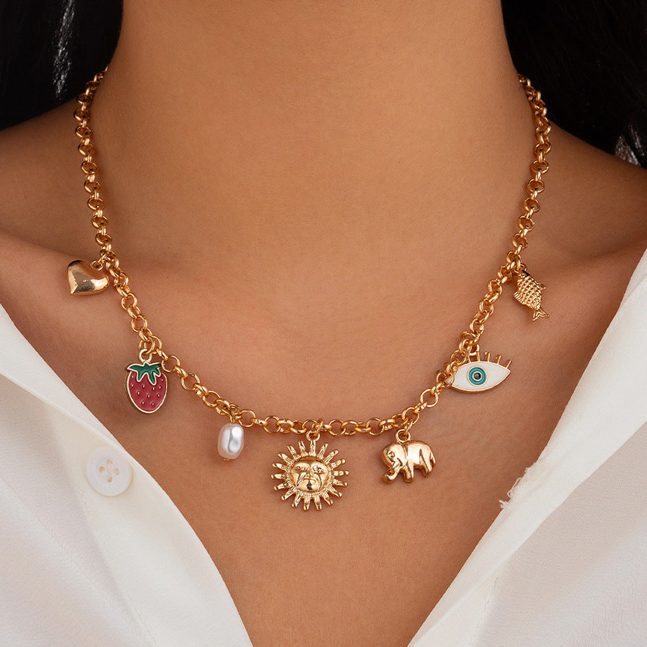 ☀️ Necklace + Sun Pendant Zircon Heart Fringe Necklace – Alloy Geometric