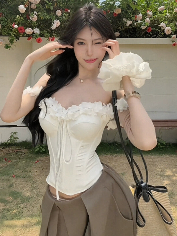 🦢 Spicy|Lace Boned Cinched Waist Camisole Top