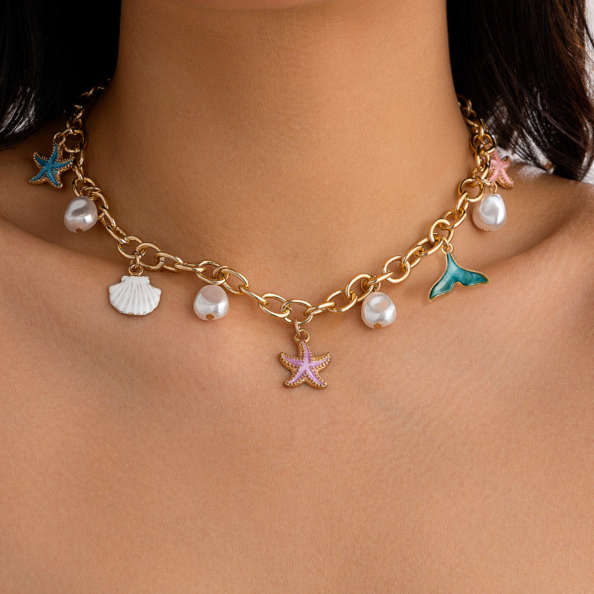 🐚 Necklace Set + Starfish Shell Layered Necklace – Ocean-Inspired Design
