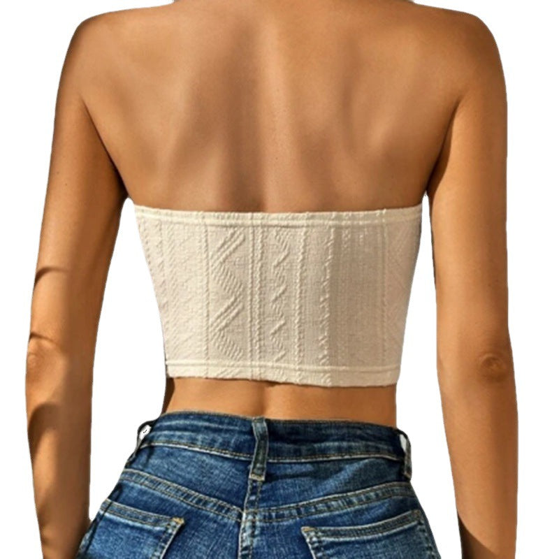 🎯 Spicy|Fringe Hem Solid Tube Crop Top
