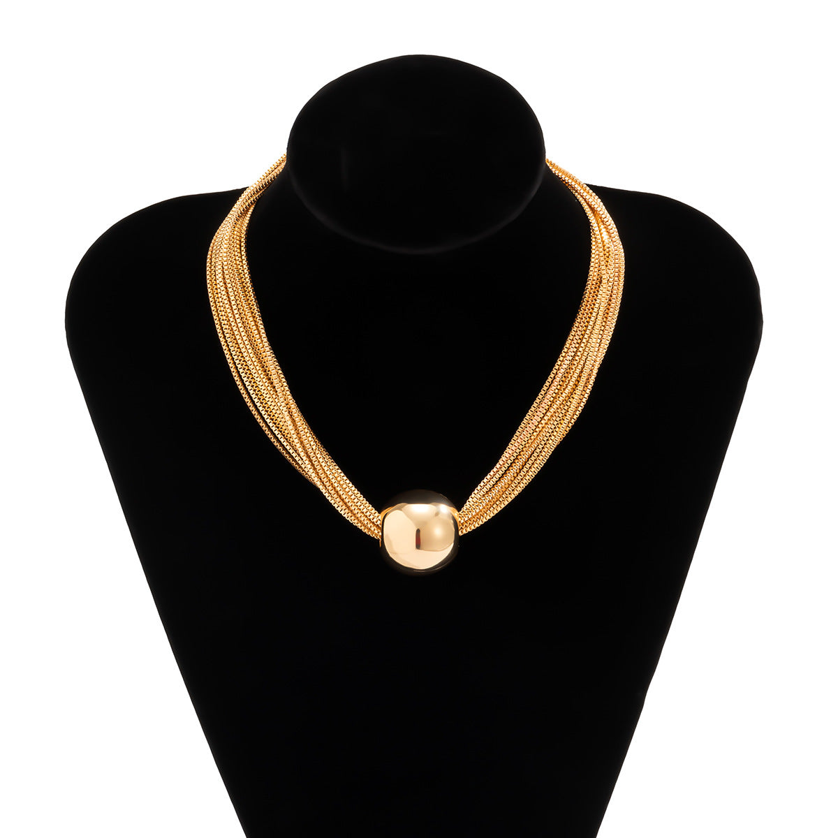 🧩 Choker + Multi-Layer Punk Chain Necklace – Geometric Round Beads
