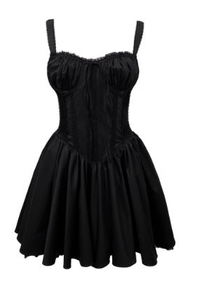 🤍 Spicy|Balletcore Lace Boned Cinched Waist Mini Dress