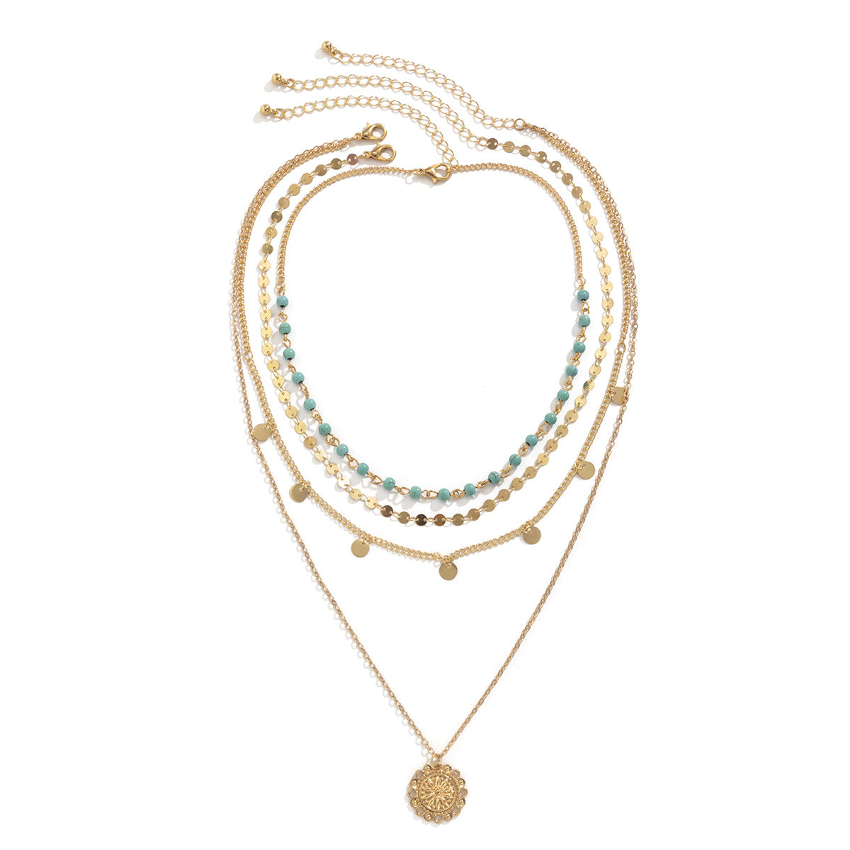 🍃 Necklace + Turquoise Bead Flower Pendant Necklace – Vintage Tassel Accents