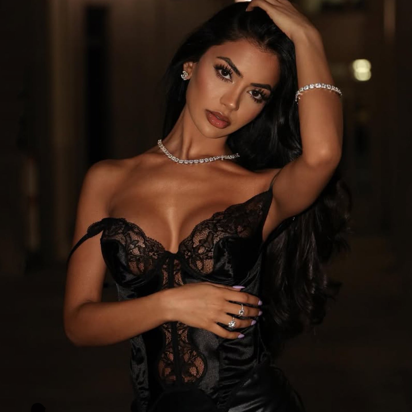 🌸 Spicy | Satin & Lace Mesh Corset — Sheer Backless Silhouette