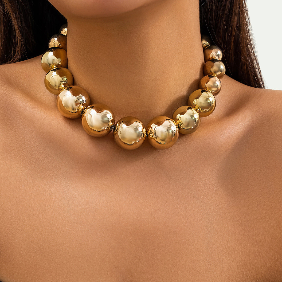 🟤 Choker + Bold Round Bead Punk Collar – Geometric Statement Piece