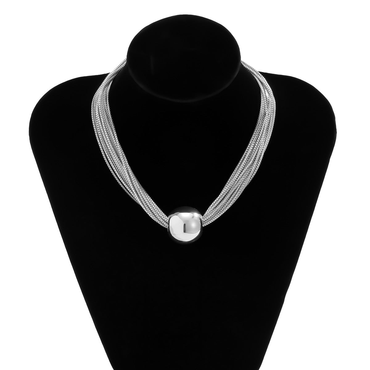 🧩 Choker + Multi-Layer Punk Chain Necklace – Geometric Round Beads