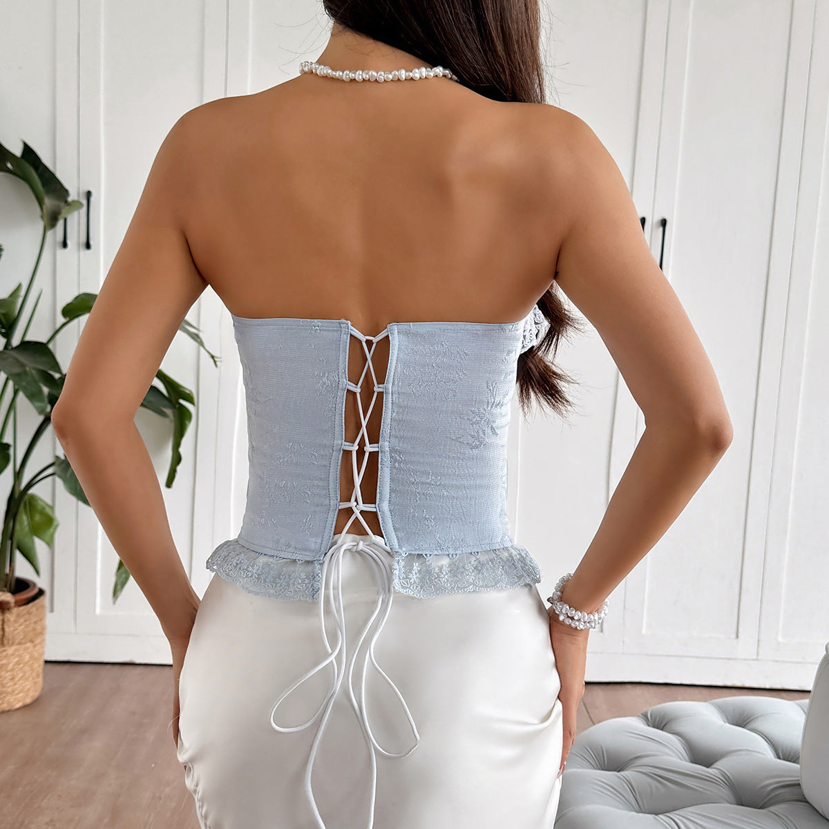 🎐 Spicy|Lace Ruffle Boned Strapless Bustier Top