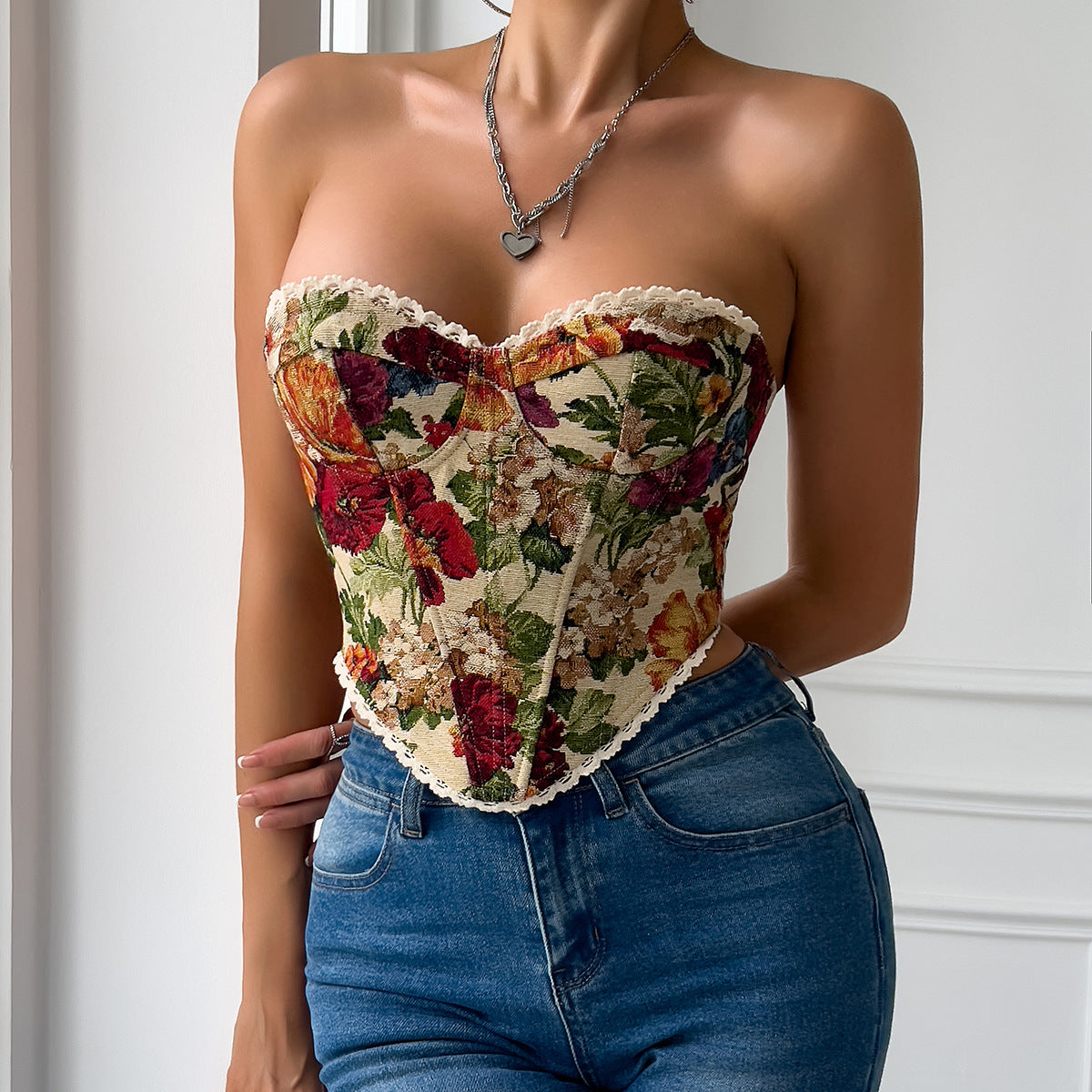 👑 ☁️ Spicy | Boned Lace-Up Ruffle Trim Bustier |Bestseller