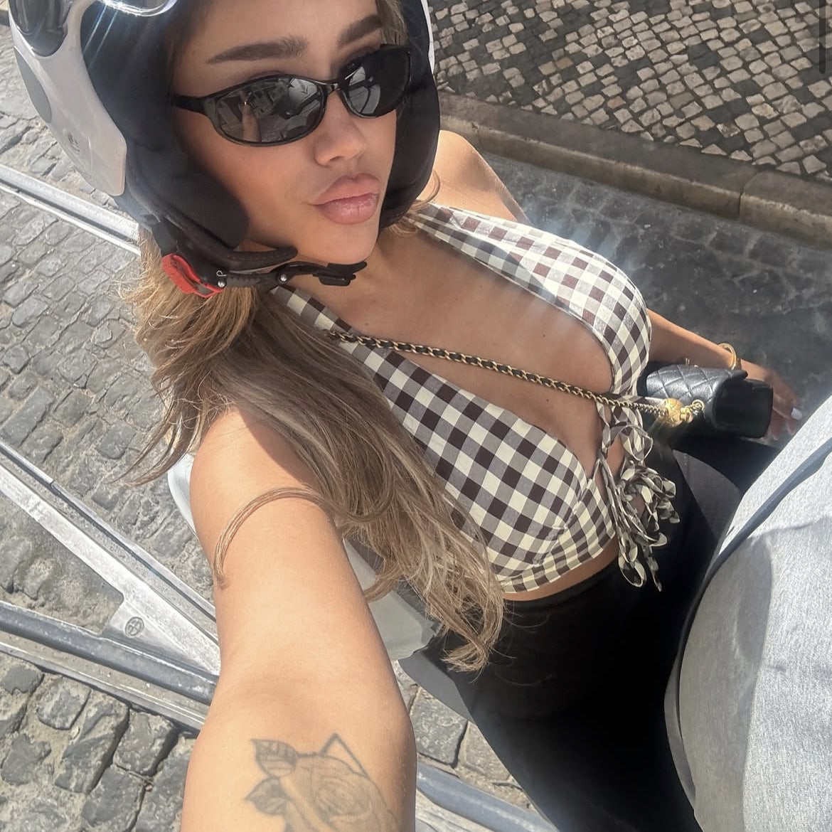 🧷 Spicy|Plaid Tie-Up Halter Corset Style Crop Top